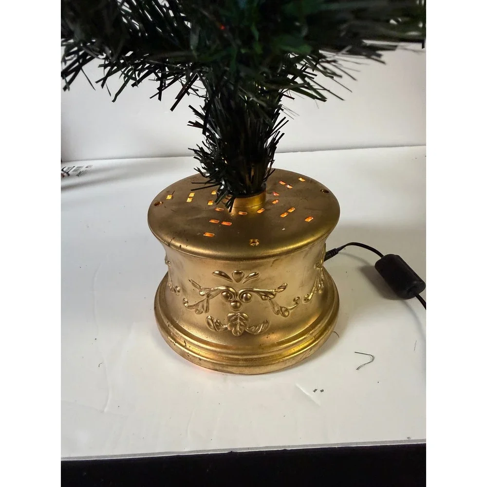Vintage Fiber Optic Tabletop Christmas Tree Gold Base Ornaments Star 18 Inch